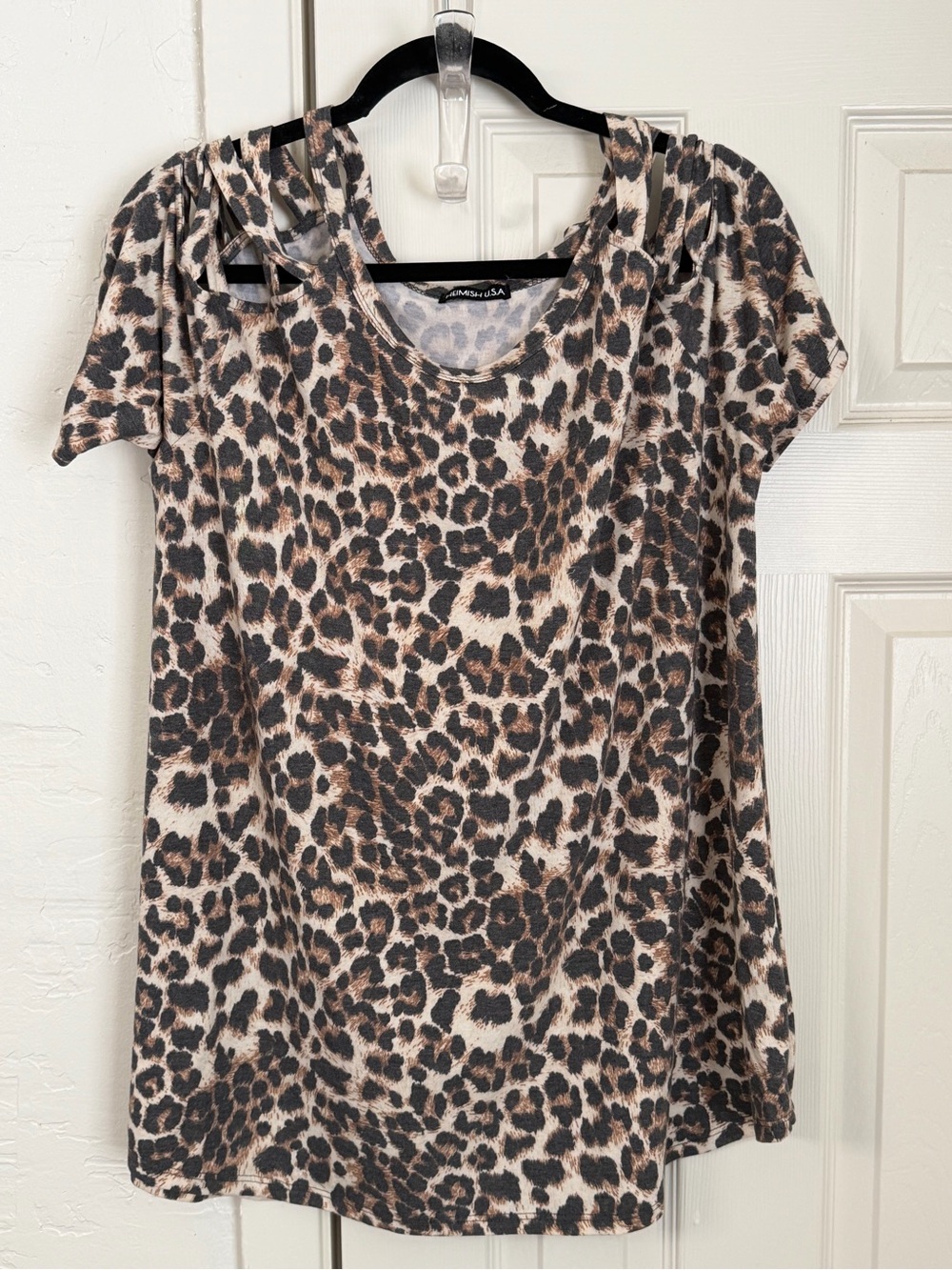 Heimish Cold Shoulder Leopard Print Short Sleeve Top - 3X
